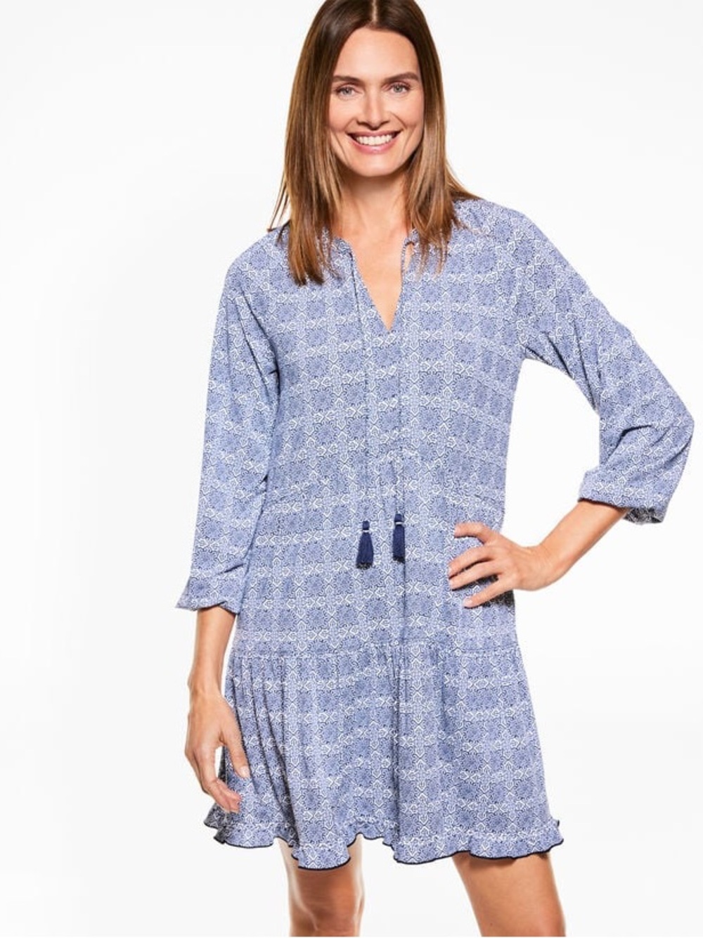 Cabana Life & Talbots Byron Bay Ruffle Tunic Coverup Mosaic Tile